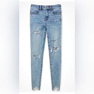 NWT AE Destroyed Light Blue Hi-Rise Jeggings Stretch Jeans Size 6 Short 28W